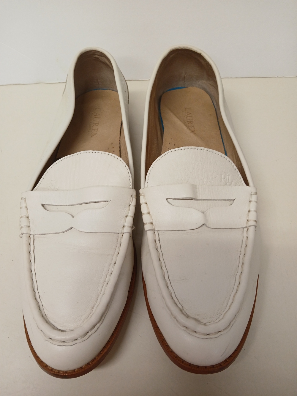 Women's White Leather Penny Loafers by